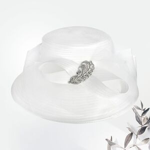 White Rhinestone Feather Mesh Bow Organza Dressy Kentucky Derby Church Hat Women